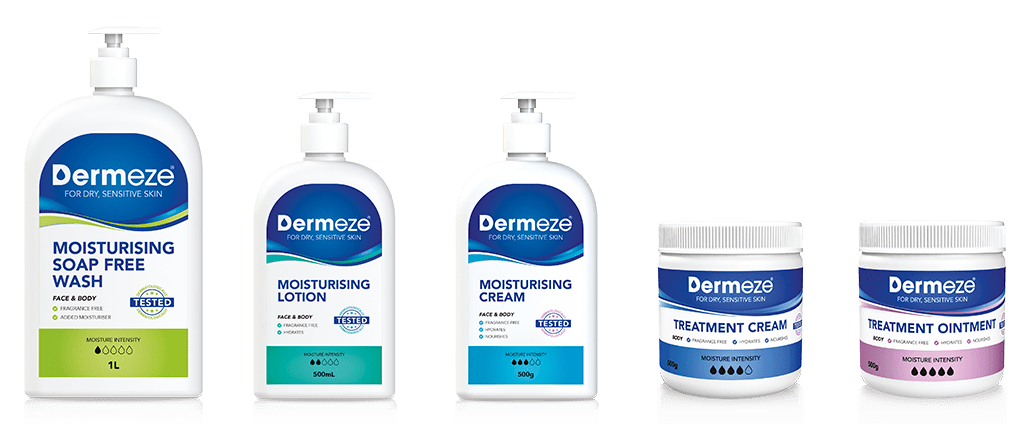 Dermeze products - soap free wash, body lotion, moisturizing cream, ointment for dry skin, ointment cream