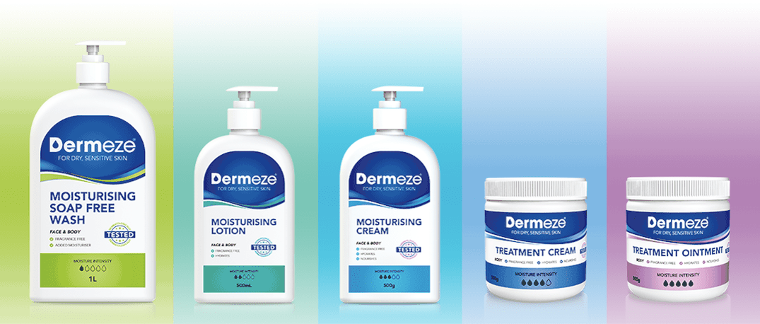 Dermeze products - soap free wash, Moisturising lotion, moisturizing cream, Treatment cream for dry skin, Treatment ointment cream