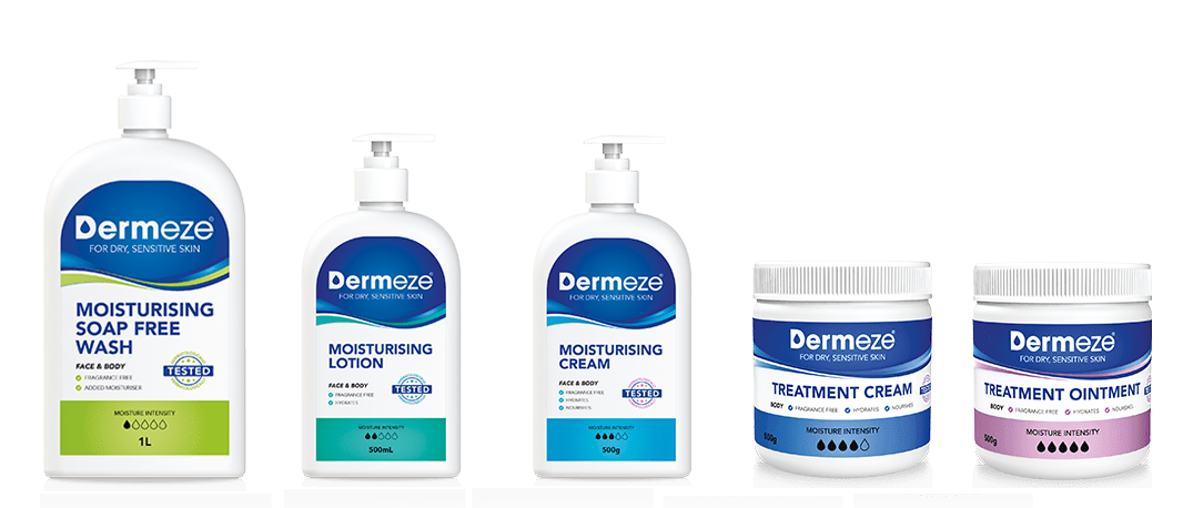 Dermeze products - soap free wash, Moisturising lotion, moisturizing cream, Treatment cream for dry skin, Treatment ointment cream